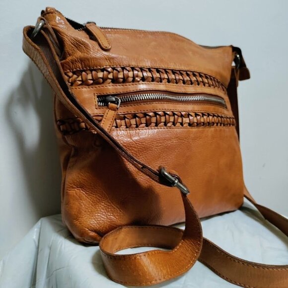 Vilenca Holland Woven Trim Adjustable Straps Leather Crossbody Bag Womens Brown - Picture 7 of 12